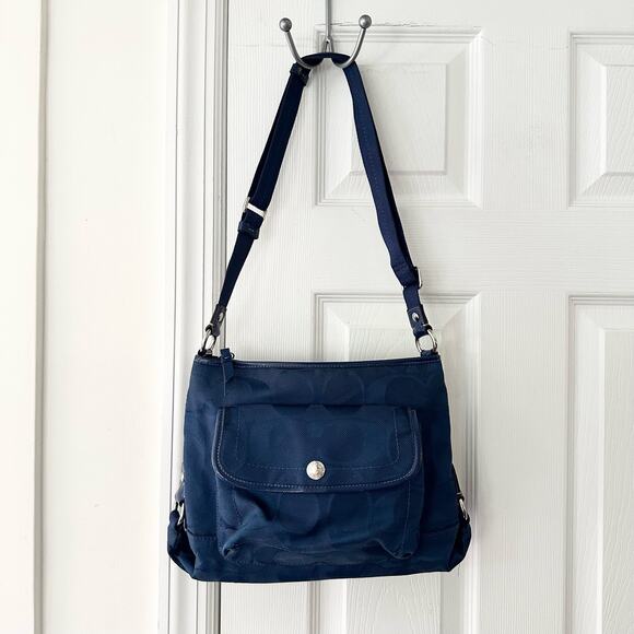 Coach Blue Canvas Signature Monogram F16550 Y2K Convertible Shoulder Bag Clean - Picture 1 of 9